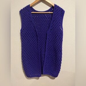 Handmade Crochet Open Vest Knit Sweater Cardigan Purple Size S/M